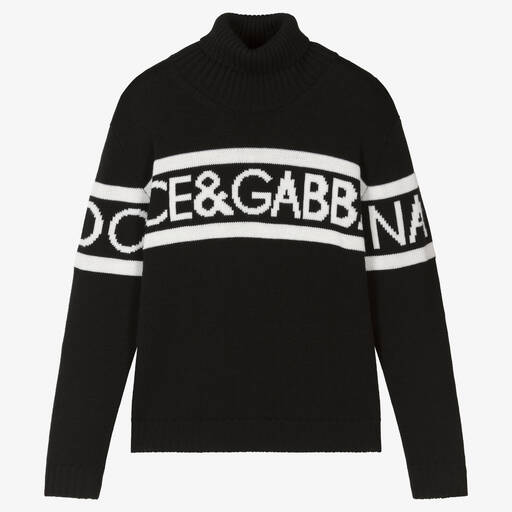 Dolce & Gabbana-Teen Boys Black Knitted Wool Sweater | Childrensalon