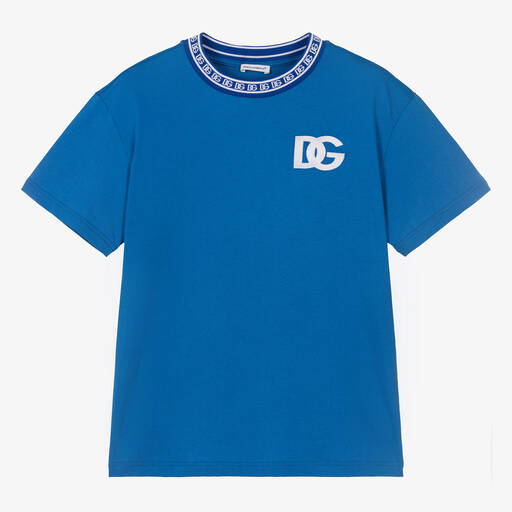 Dolce & Gabbana-Teen Boys Blue DG Cotton T-Shirt | Childrensalon