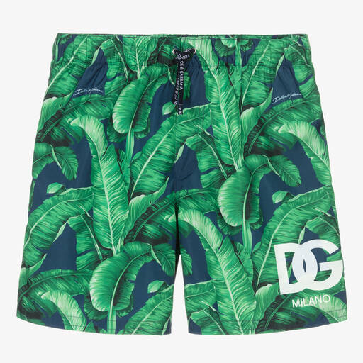 Dolce & Gabbana-Teen Boys Green Banana Leaf Swim Shorts | Childrensalon