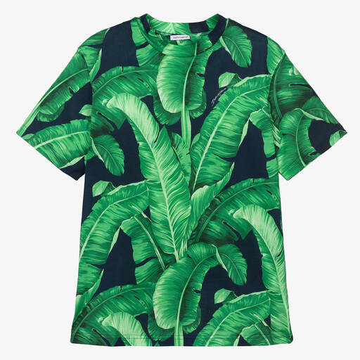 Dolce & Gabbana-Teen Boys Green Cotton Banana Leaf T-Shirt | Childrensalon