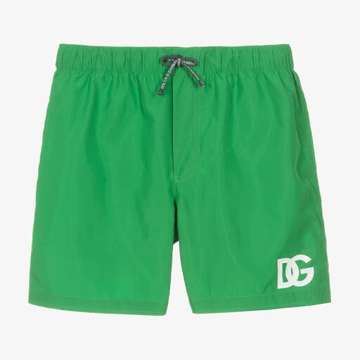 Dolce & Gabbana-Teen Boys Green DG Logo Swim Shorts | Childrensalon