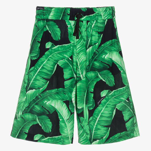 Dolce & Gabbana-Teen Boys Green Viscose Banana Leaf Shorts | Childrensalon
