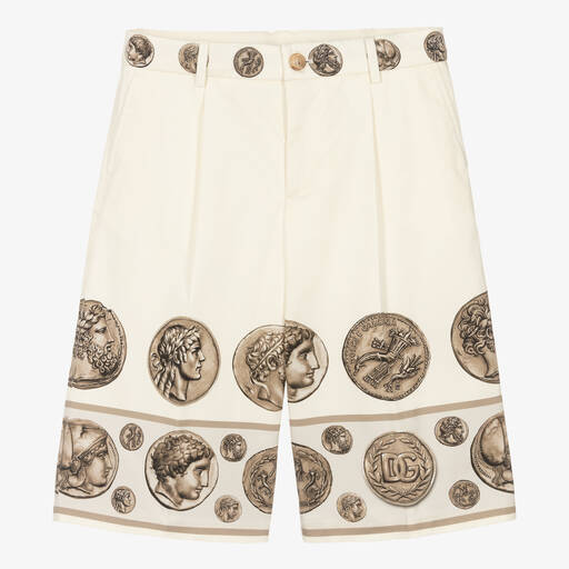 Dolce & Gabbana-Teen Boys Ivory Cotton Coin Print Shorts | Childrensalon