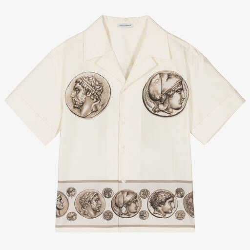 Dolce & Gabbana-Кремовая хлопковая рубашка с римской монетой | Childrensalon
