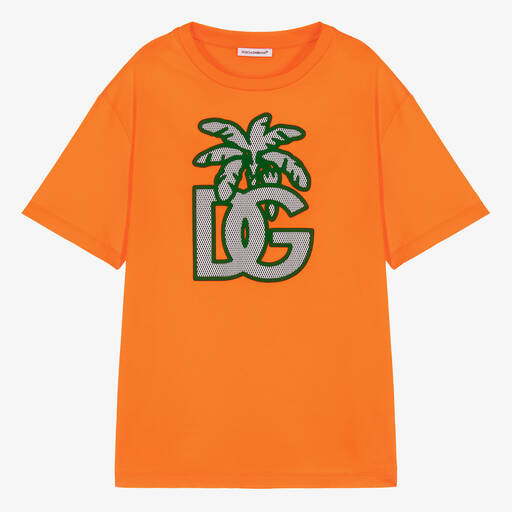 Dolce & Gabbana-Teen Boys Orange Cotton Palm Tree T-Shirt | Childrensalon