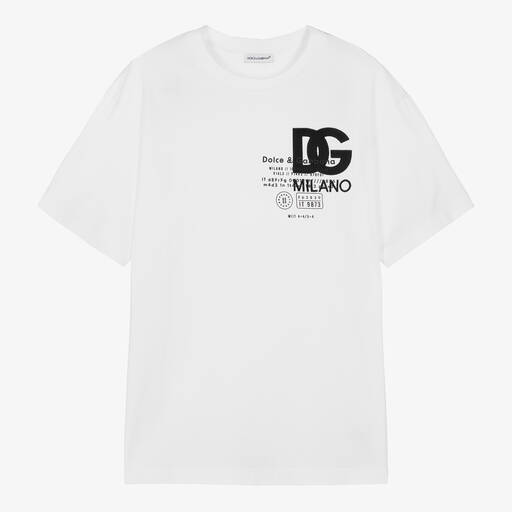 Dolce & Gabbana-Teen Boys White Cotton DG Milano T-Shirt | Childrensalon