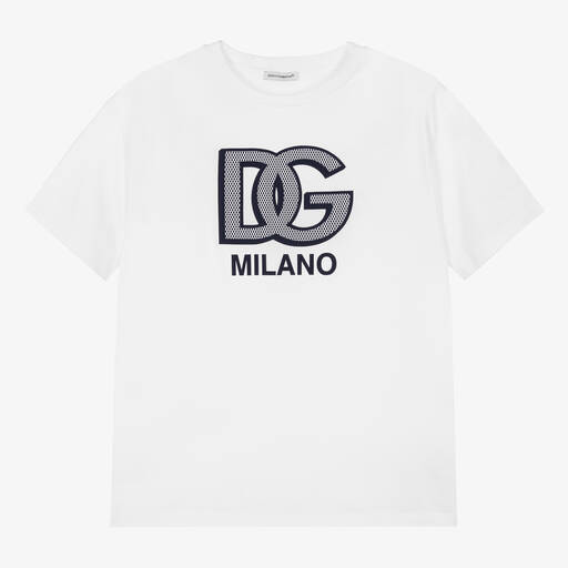 Dolce & Gabbana-Белая футболка из хлопкового джерси для мальчиков-подростков | Childrensalon