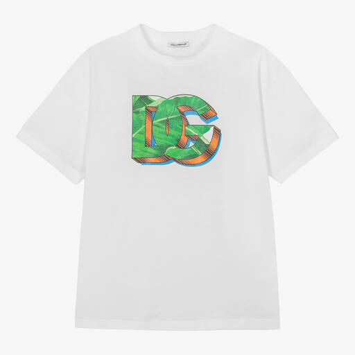 Dolce & Gabbana-Teen Boys White Cotton Leaf T-Shirt | Childrensalon