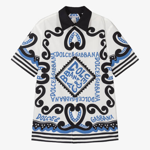Dolce & Gabbana-قميص قطن بوبلين لون أبيض وأزرق للمراهقين | Childrensalon