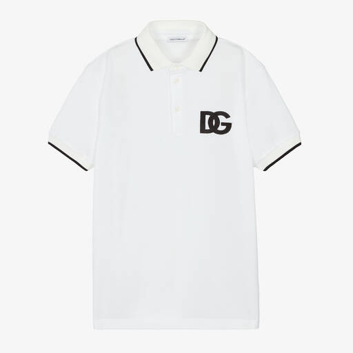 Dolce & Gabbana-Teen Boys White Crossover DG Polo Shirt | Childrensalon