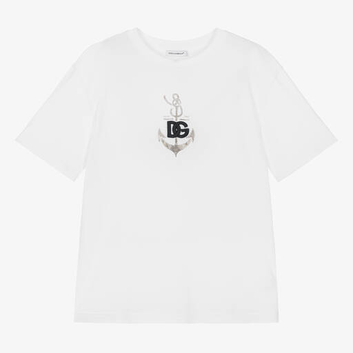 Dolce & Gabbana-Teen Boys White DG Anchor T-Shirt | Childrensalon