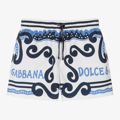 Dolce & Gabbana-شورت سباحة لون أبيض وأزرق للمراهقين | Childrensalon