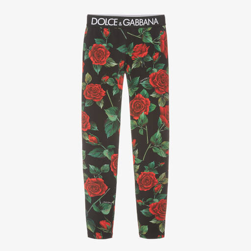 Dolce & Gabbana-Schwarze Baumwoll-Rosen-Leggings | Childrensalon