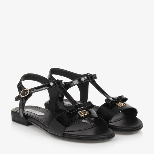 Dolce & Gabbana-Teen Girls Black Patent Leather Sandals | Childrensalon