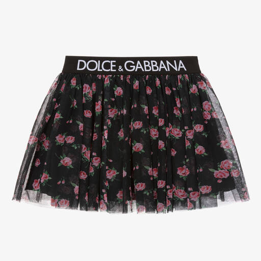 Dolce & Gabbana-Teen Girls Black & Pink Rose Tulle Skirt | Childrensalon