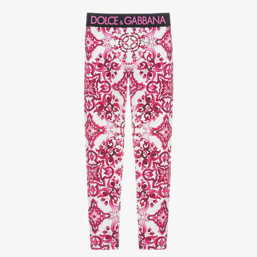 Dolce & Gabbana-Teen Girls Pink Cotton Majolica Leggings | Childrensalon