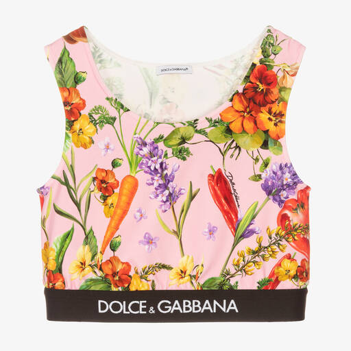 Dolce & Gabbana-Teen Girls Pink Farmer Print Cropped Top | Childrensalon