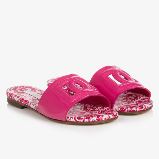 Dolce & Gabbana-Бело-розовые кожаные сандалии с принтом Majolica | Childrensalon