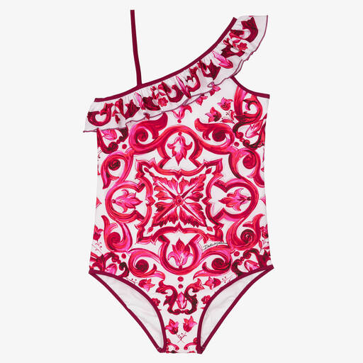 Dolce & Gabbana-Teen Girls Pink Majolica Swimsuit | Childrensalon