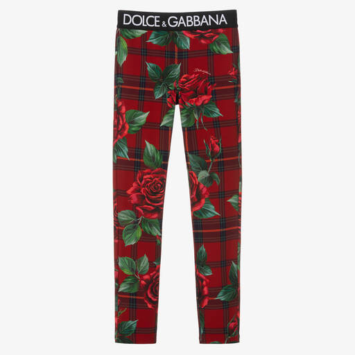 Dolce & Gabbana-Rote Schottenkaro-Baumwoll-Leggings | Childrensalon