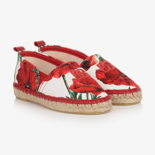Dolce & Gabbana-Teen Girls Red Embroidered Poppy Espadrilles | Childrensalon