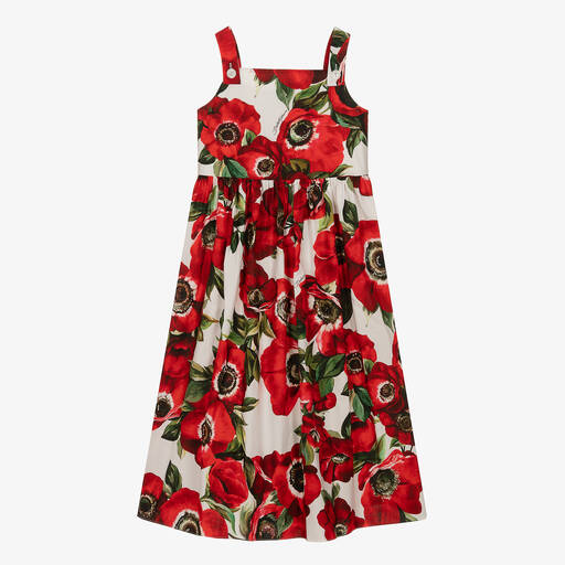 Dolce & Gabbana Girls Mini Me Black & Red Laceleaf Floral Print Dress