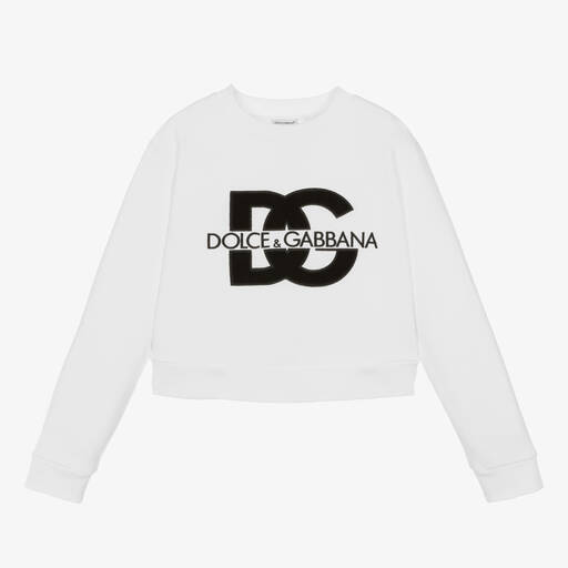 Dolce & Gabbana-Sweat-shirt blanc en coton DG ado | Childrensalon