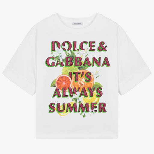 Dolce & Gabbana-Teen Girls White Italian Holiday Cotton T-Shirt | Childrensalon
