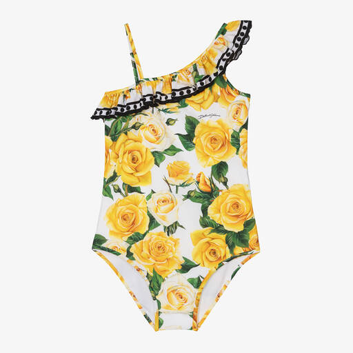 Dolce & Gabbana-Teen Girls Yellow Rose Print Swimsuit | Childrensalon
