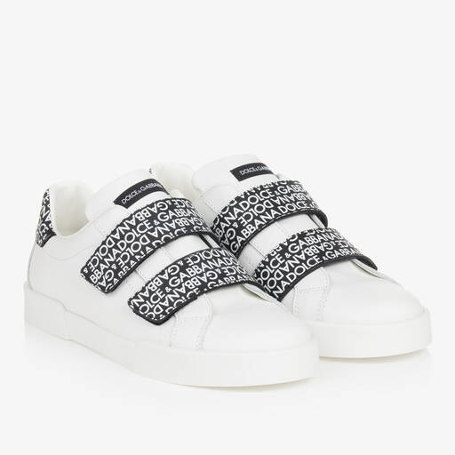 Dolce & Gabbana-حذاء رياضى بشريط لاصق جلد لون أبيض | Childrensalon
