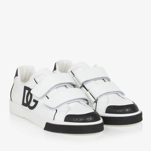Dolce & Gabbana-Белые кожаные кроссовки Portofino на липучке для подростков | Childrensalon