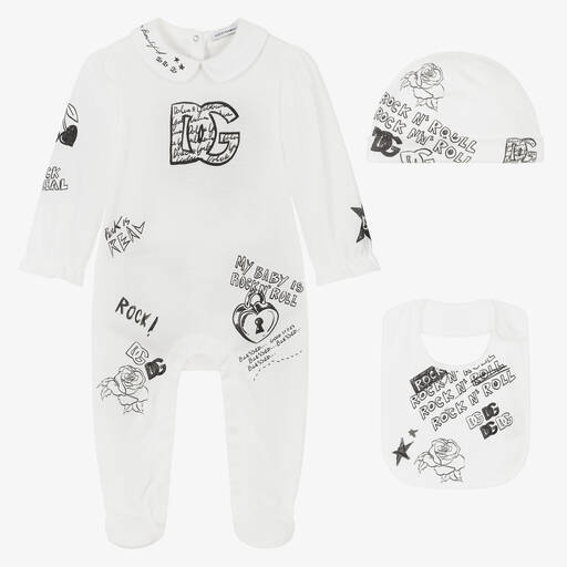 Dolce & Gabbana-White 3 Piece Baby Gift Set | Childrensalon