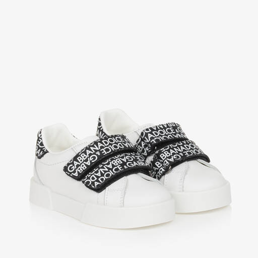 Dolce & Gabbana-White & Black Leather Baby Trainers | Childrensalon