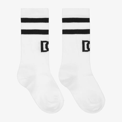 Dolce & Gabbana-White & Black Logo Socks | Childrensalon