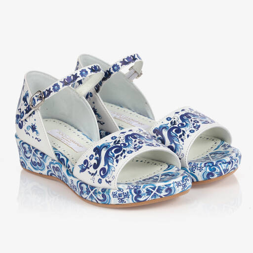 Dolce & Gabbana-White & Blue Majolica Sandals | Childrensalon