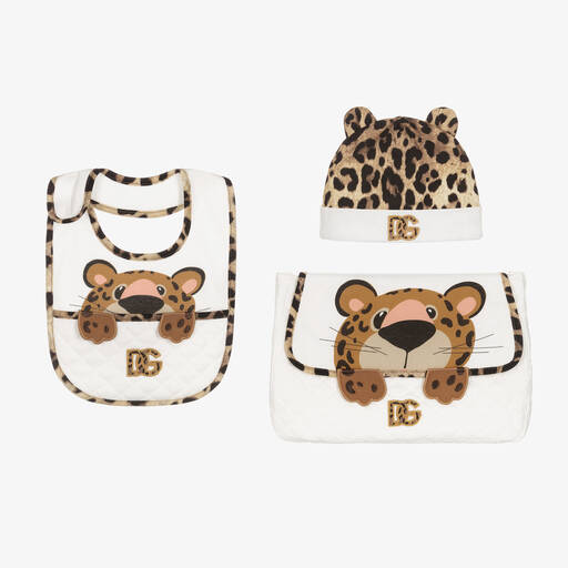 Dolce & Gabbana-Coffret blanc léopard DG bébé | Childrensalon