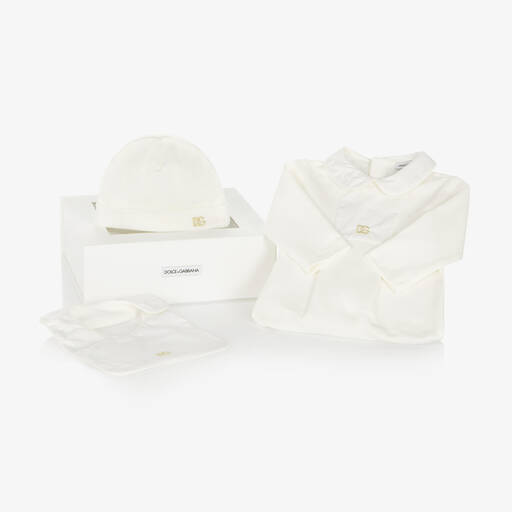 Dolce & Gabbana-Белый комплект с комбинезоном из хлопкового джерси для малышей | Childrensalon
