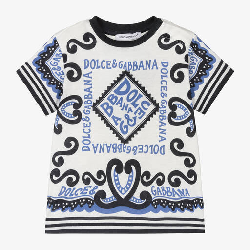 Dolce & Gabbana-تيشيرت قطن لون أبيض وأزرق للأطفال | Childrensalon