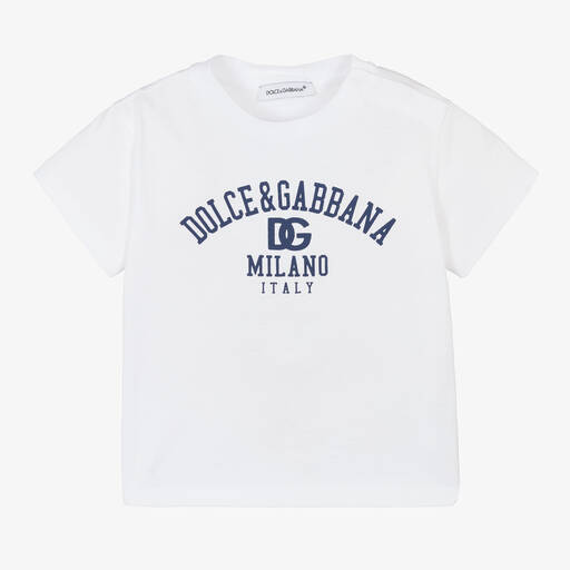 Dolce & Gabbana-White Cotton Milano Logo Baby T-Shirt | Childrensalon