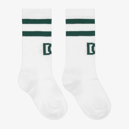 Dolce & Gabbana-White & Green Logo Socks | Childrensalon
