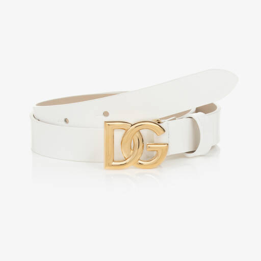 Dolce & Gabbana-White Patent Leather DG Logo Belt | Childrensalon