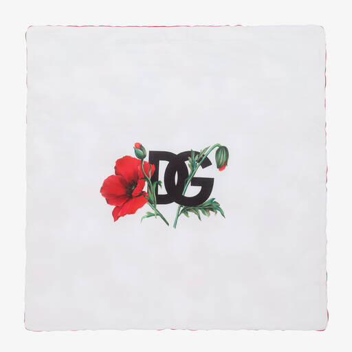 Dolce & Gabbana-White Poppy Logo Baby Blanket (78cm) | Childrensalon