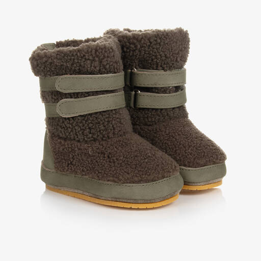 Donsje-Baby Boys Green Bouclé Pre-Walker Boots | Childrensalon