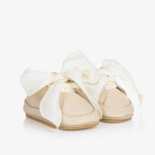 Donsje-حذاء جلد لون عاجي لمرحلة قبل المشي للمولودات | Childrensalon