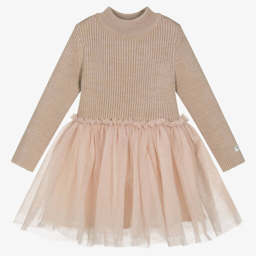 Donsje-Baby Girls Pink Knitted Tulle Dress | Childrensalon