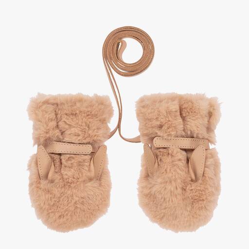 Donsje-Beige Faux Fur Baby Mittens | Childrensalon