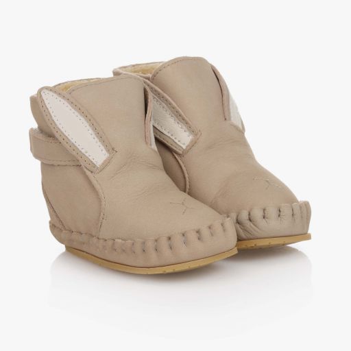 Donsje-Beige Leather Bunny Boots | Childrensalon