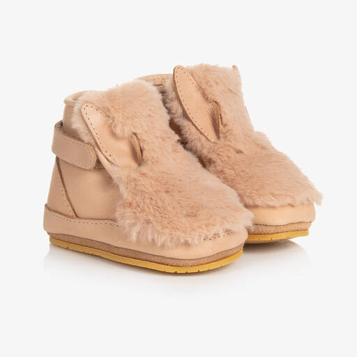 Donsje-Beige Leather & Faux Fur Baby Boots | Childrensalon