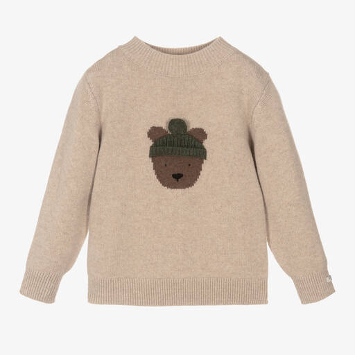 Donsje-Beige Merino Wool Teddy Bear Sweater | Childrensalon