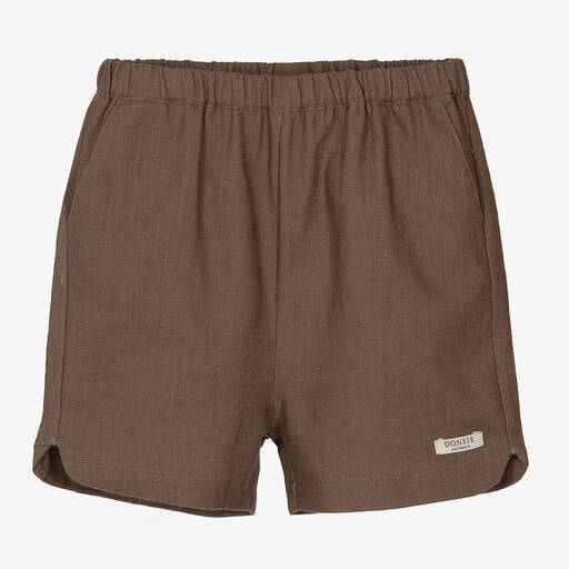 Donsje-Boys Brown Linen Shorts | Childrensalon